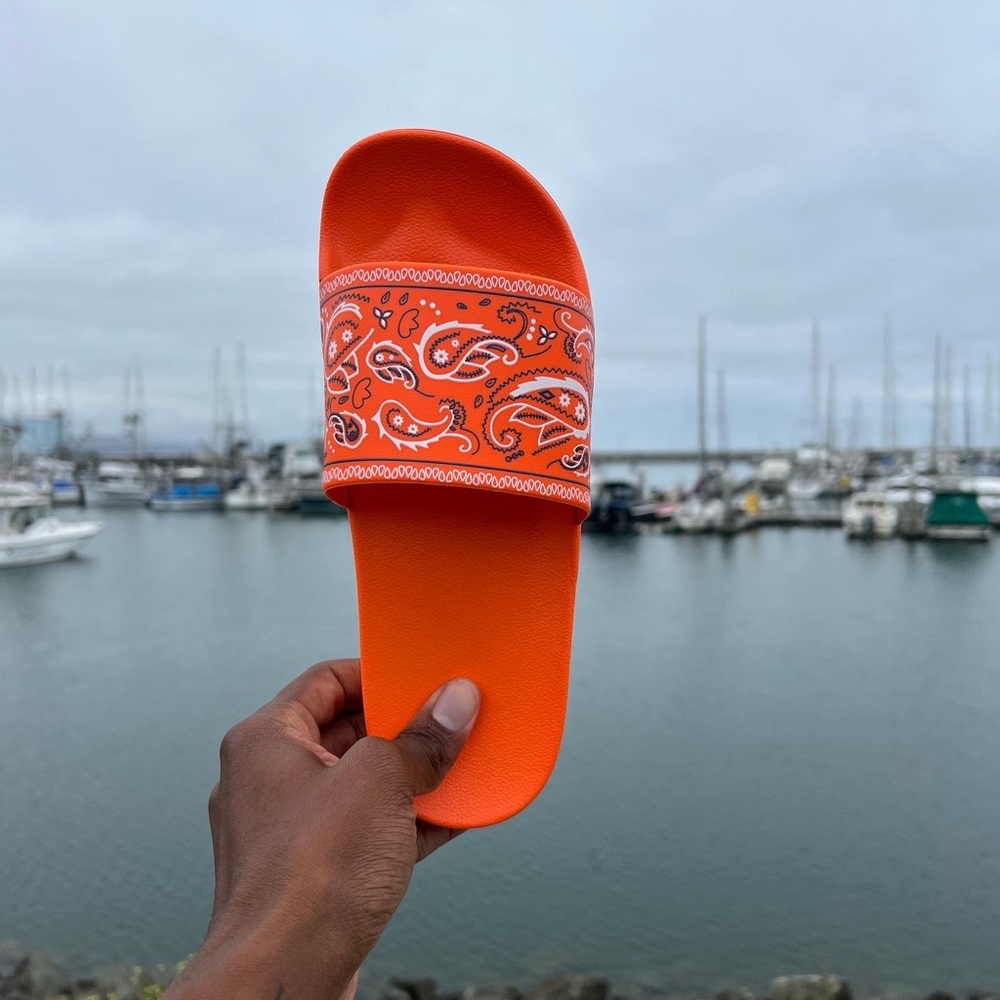 Orange Bandana Paisley Slides